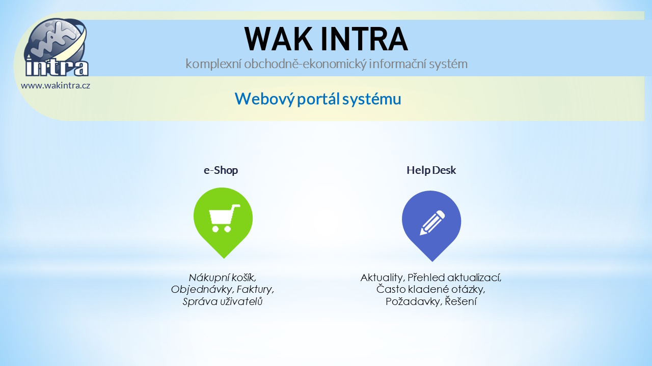 WAK INTRA - obchodně ekonomický účetní ERP systém - Webový portál, e-shop i zákaznická podpora