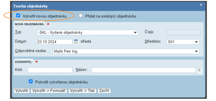tvorba vydanych objednavek dialogi