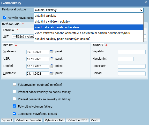 zakazka hromadna fakturace